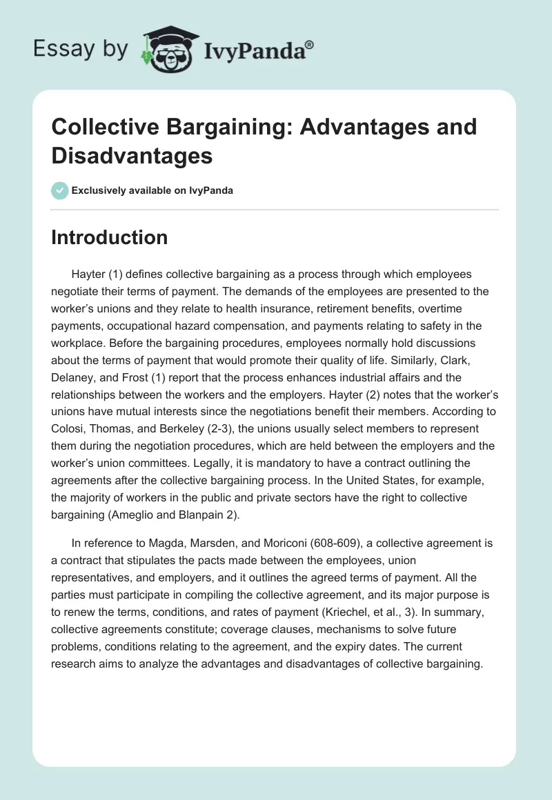 Collective Bargaining: Advantages and Disadvantages. Page 1