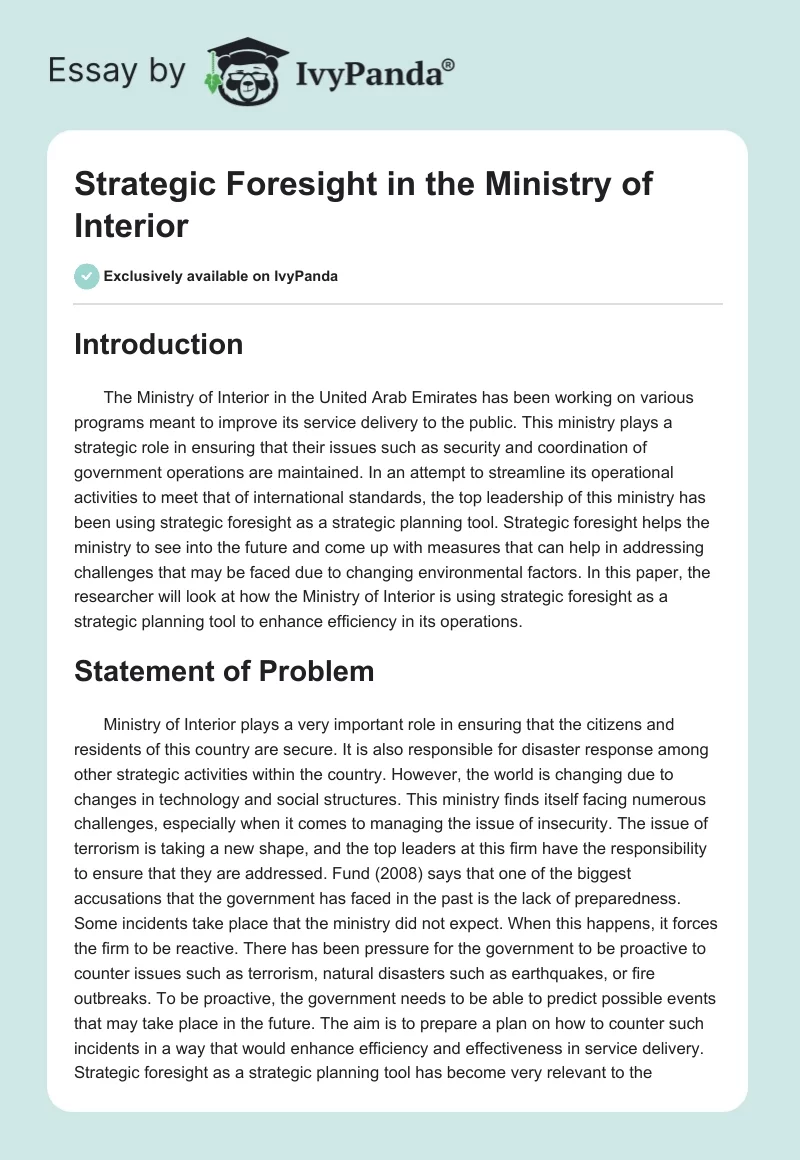 Strategic Foresight in the Ministry of Interior. Page 1