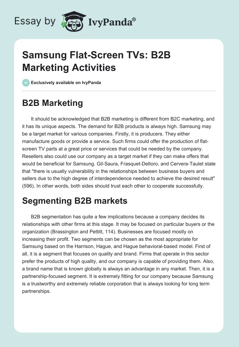 Samsung Flat-Screen TVs: B2B Marketing Activities. Page 1