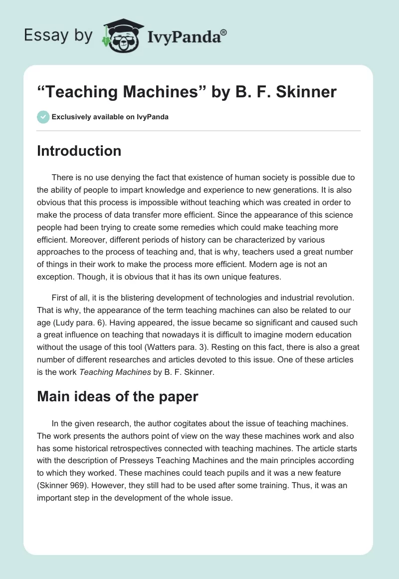 “Teaching Machines” by B. F. Skinner. Page 1