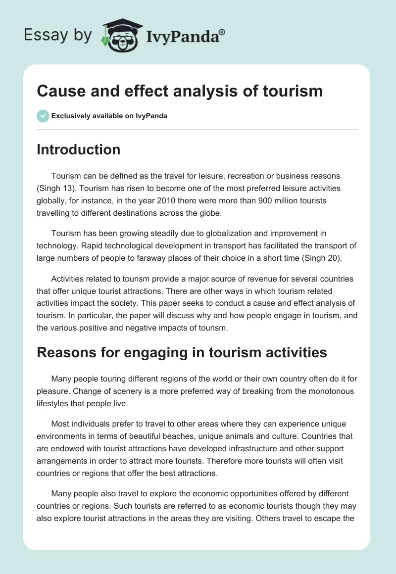 Cause and effect analysis of tourism. Page 1