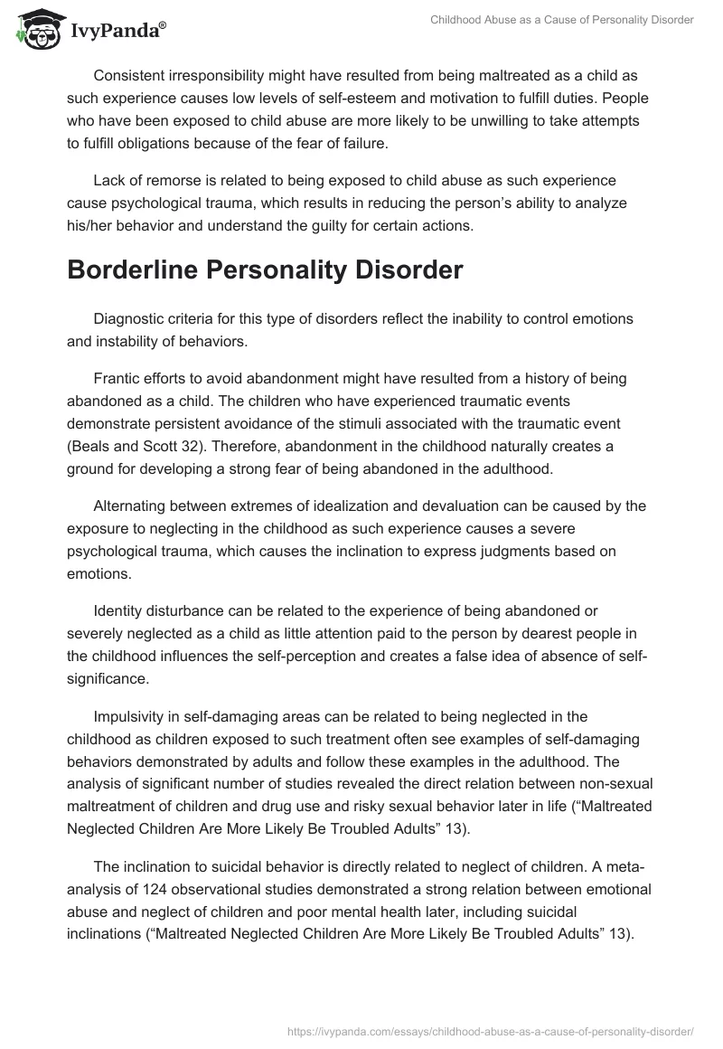 Childhood Abuse as a Cause of Personality Disorder. Page 2