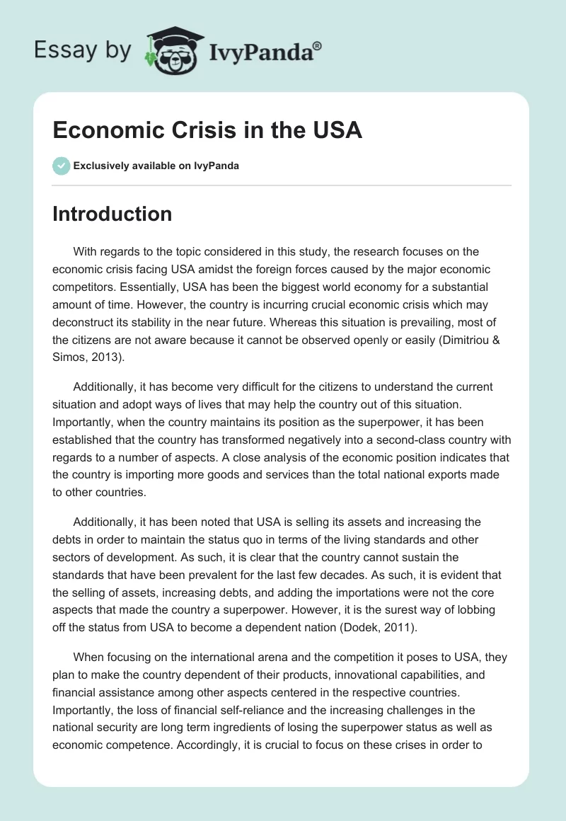US Economic Crisis & Foreign Competition. Page 1