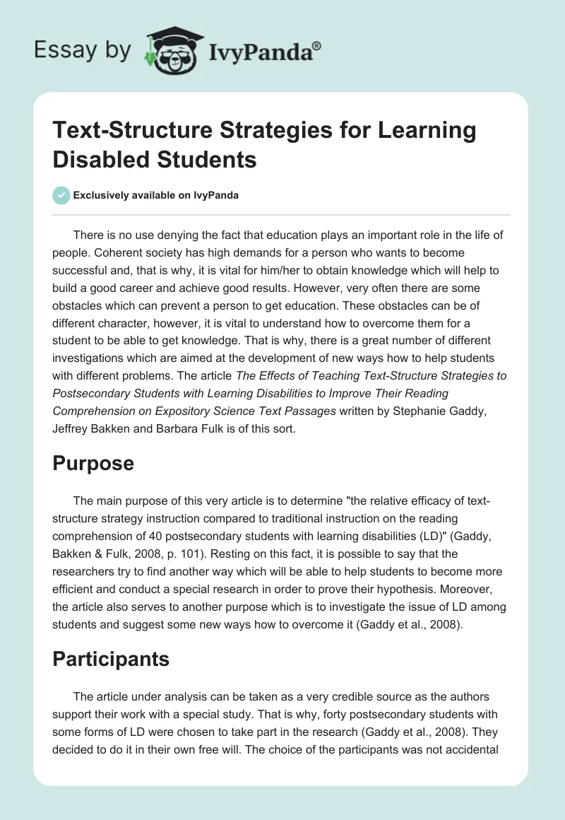 Text-Structure Strategies for Learning Disabled Students. Page 1