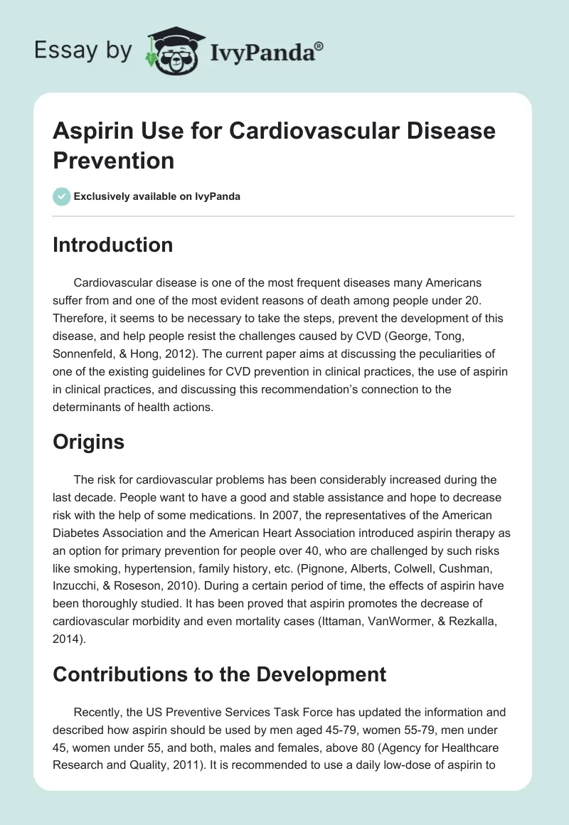 Aspirin Use for Cardiovascular Disease Prevention. Page 1