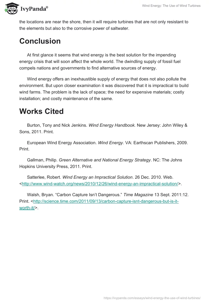 Wind Energy: The Use of Wind Turbines. Page 4