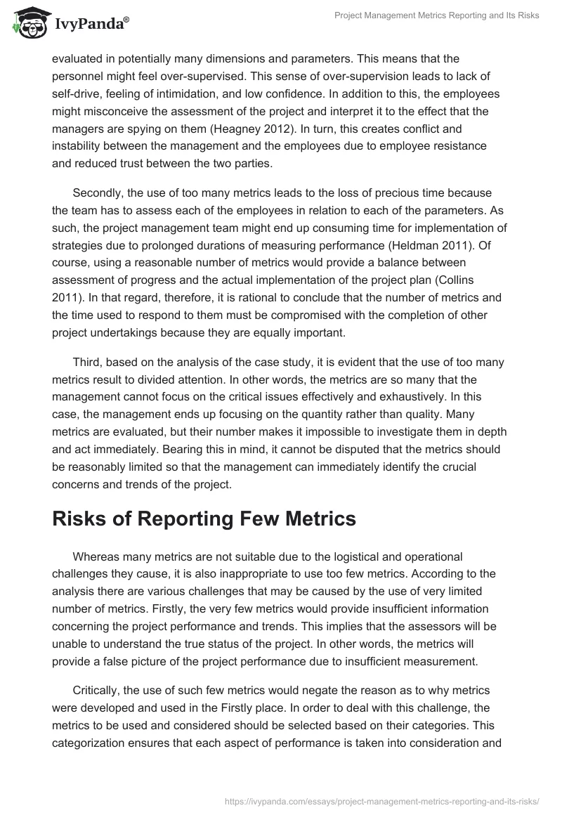 Project Management Metrics Reporting and Its Risks. Page 2