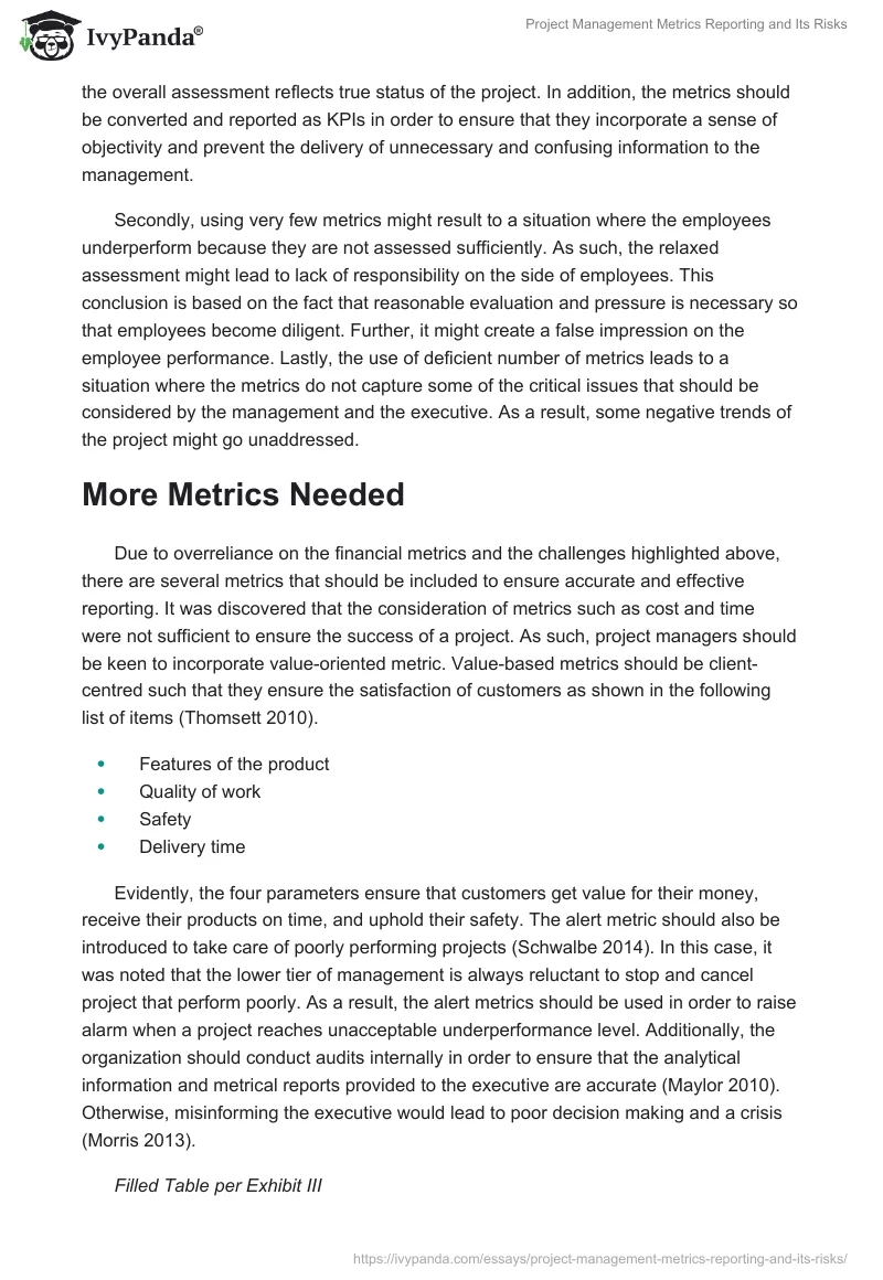Project Management Metrics Reporting and Its Risks. Page 3