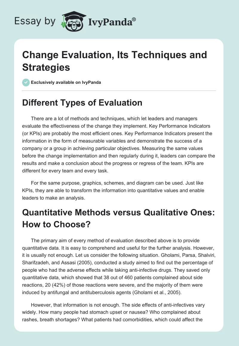 Change Evaluation, Its Techniques and Strategies. Page 1