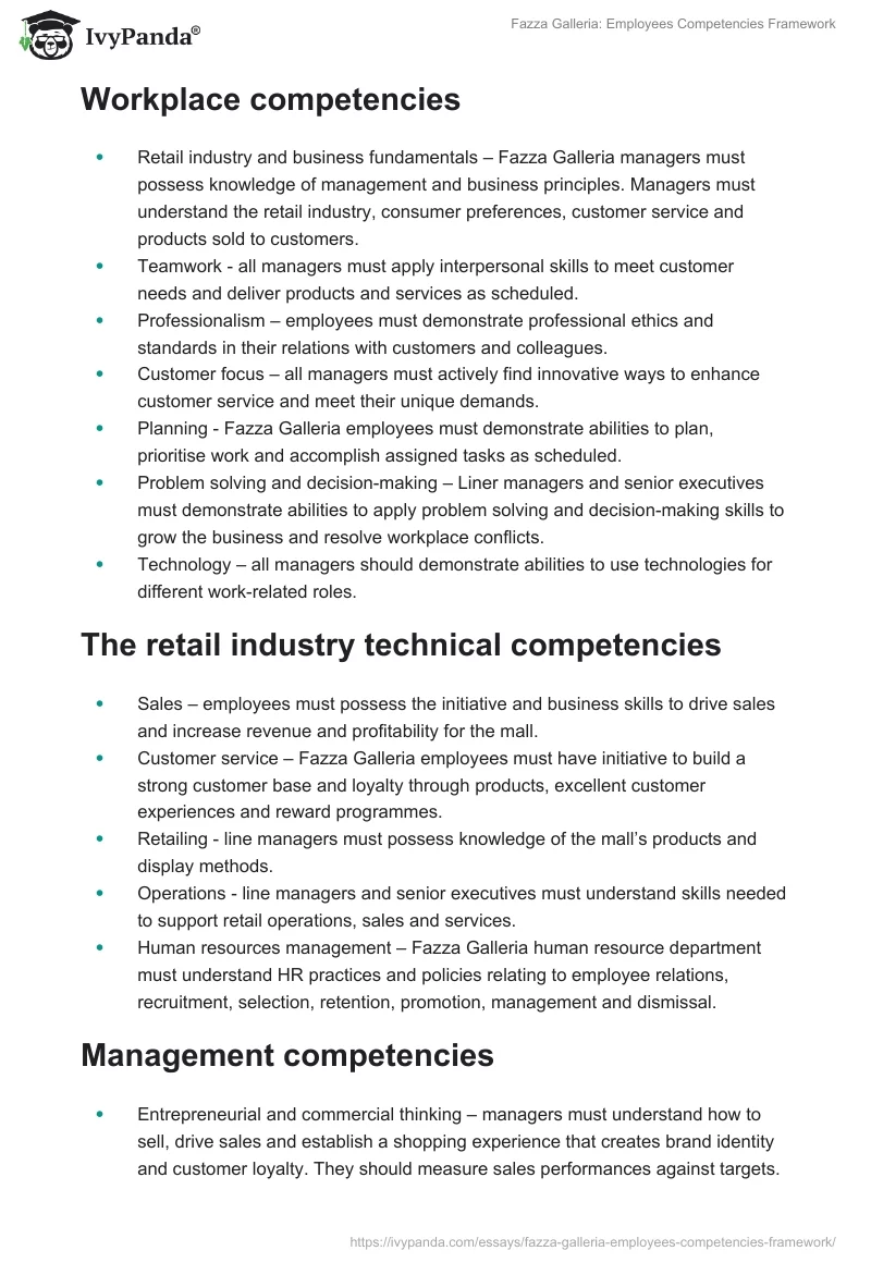 Fazza Galleria: Employees Competencies Framework. Page 3