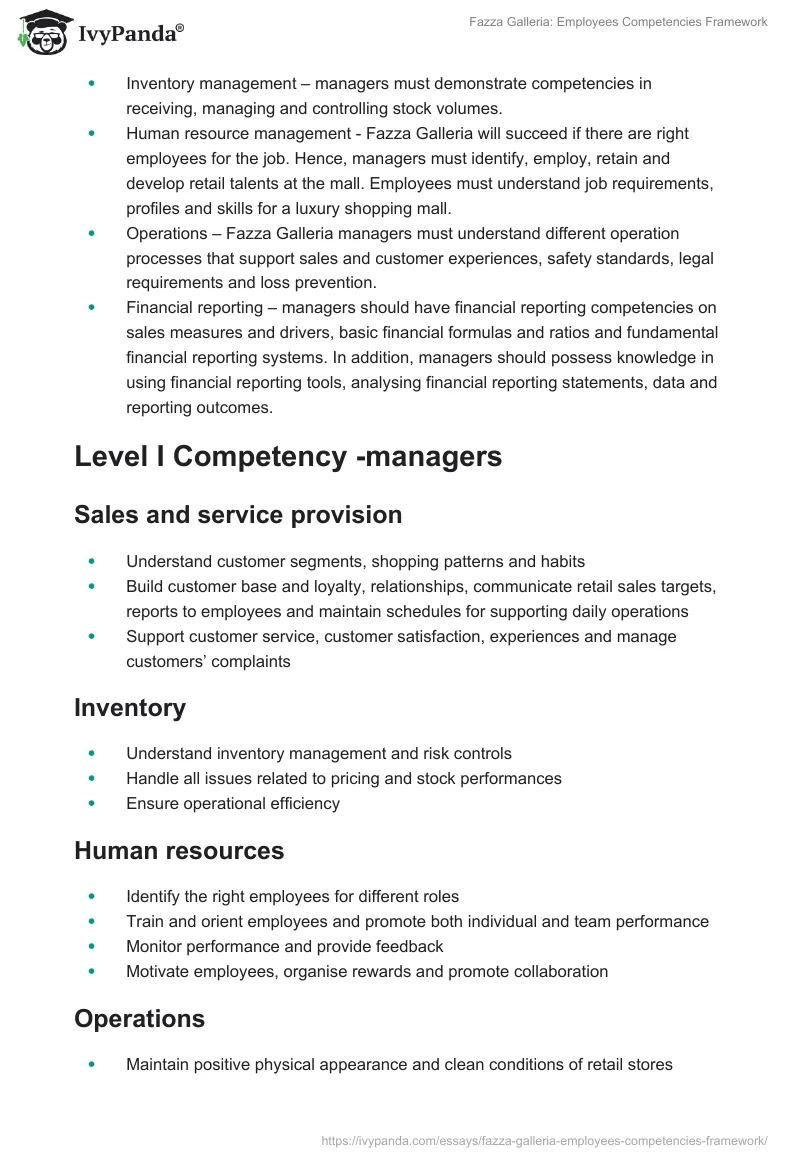 Fazza Galleria: Employees Competencies Framework. Page 4