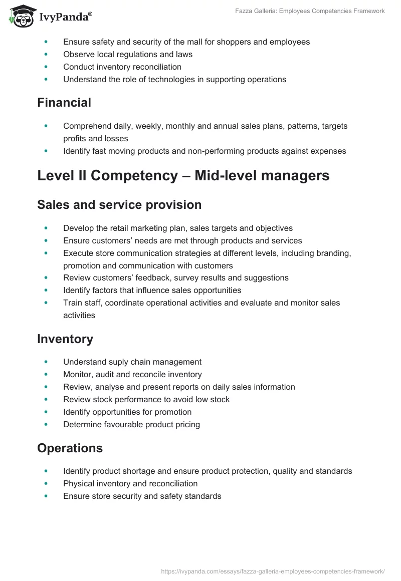 Fazza Galleria: Employees Competencies Framework. Page 5