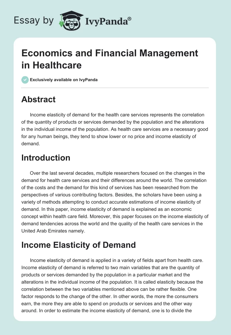 Economics and Financial Management in Healthcare. Page 1
