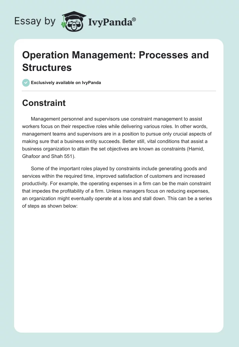 Operation Management: Processes and Structures. Page 1