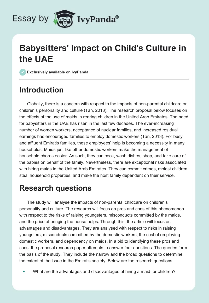 Babysitters' Impact on Child's Culture in the UAE. Page 1