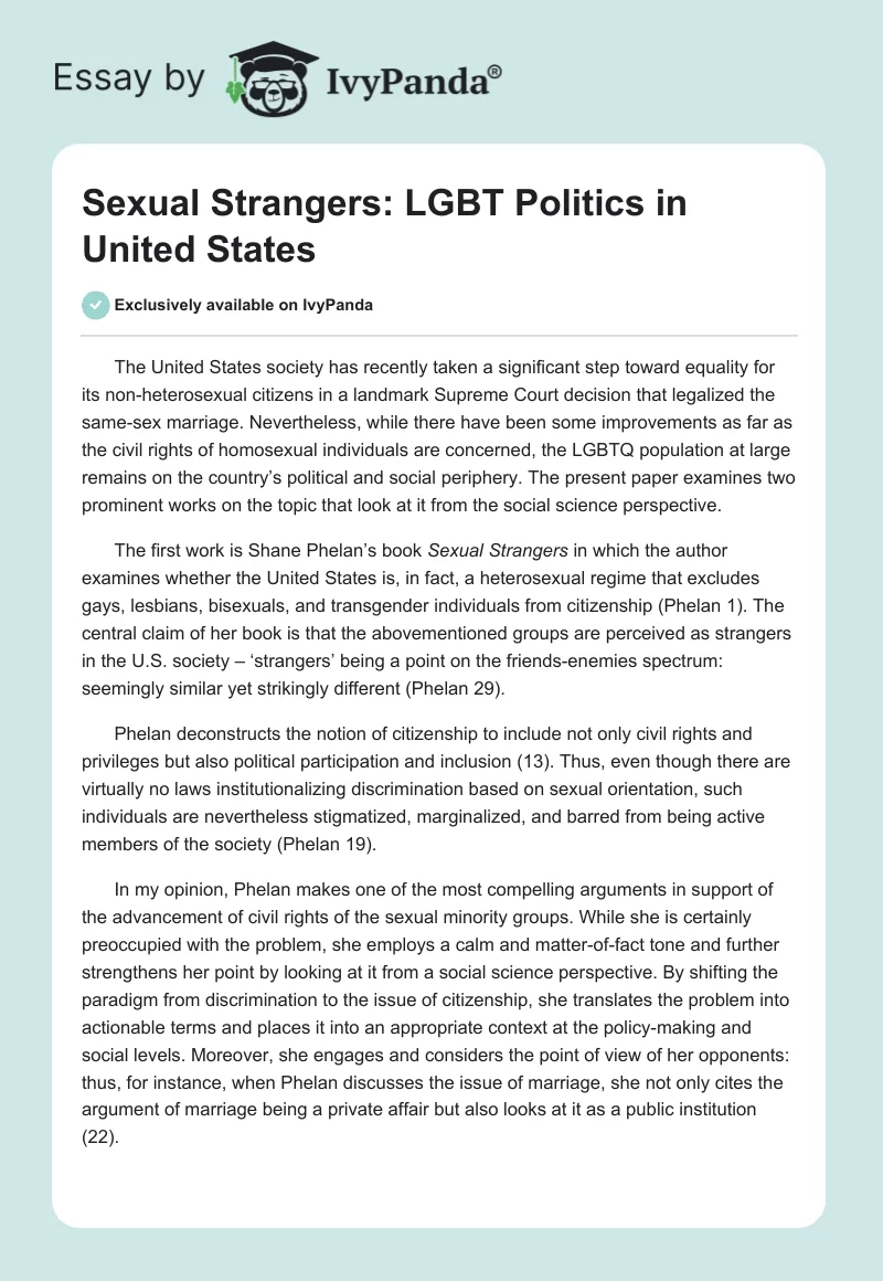 Sexual Strangers: LGBT Politics in United States. Page 1