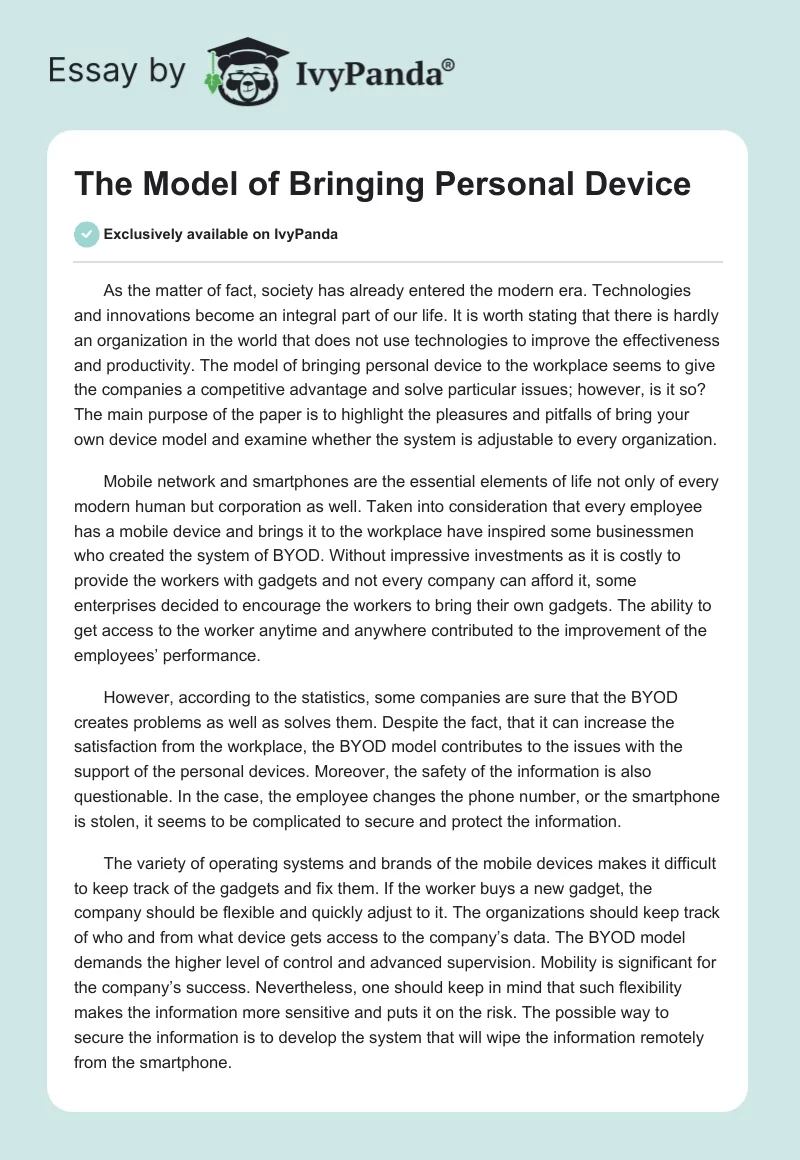 The Model of Bringing Personal Device. Page 1