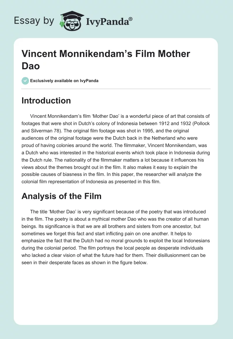 Vincent Monnikendam’s Film "Mother Dao". Page 1