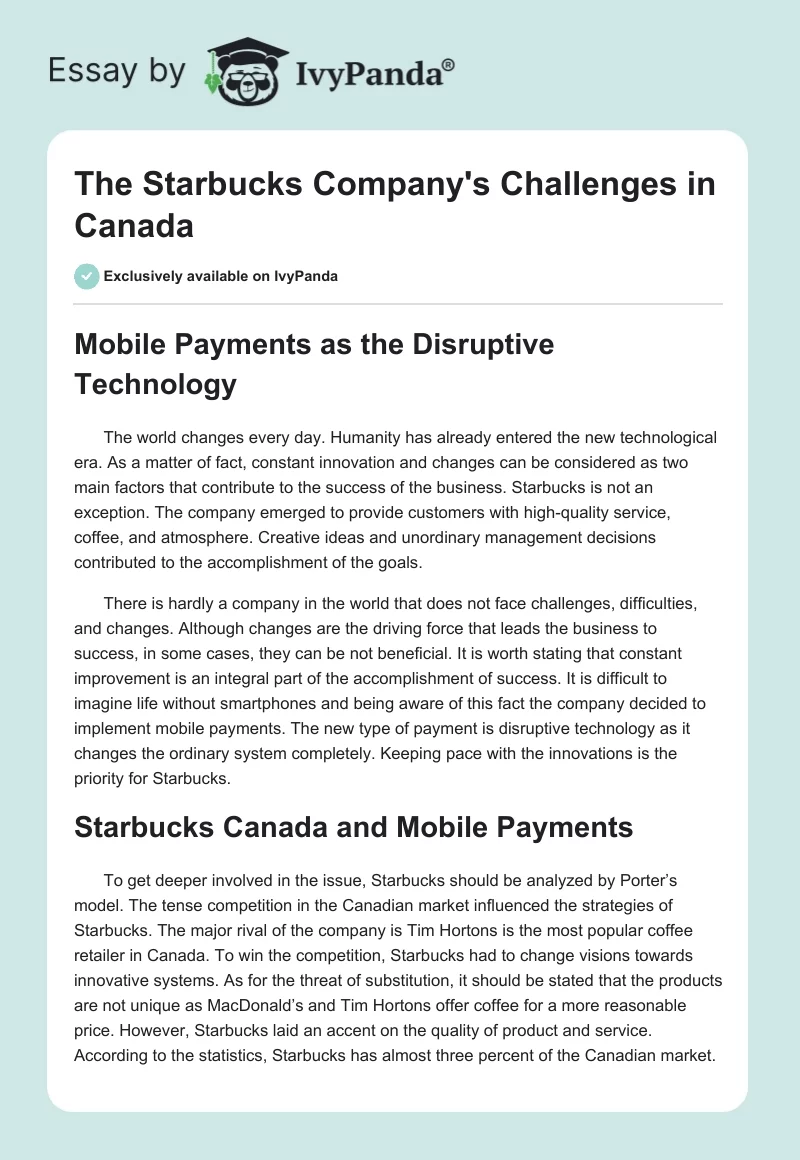 The Starbucks Company's Challenges in Canada. Page 1