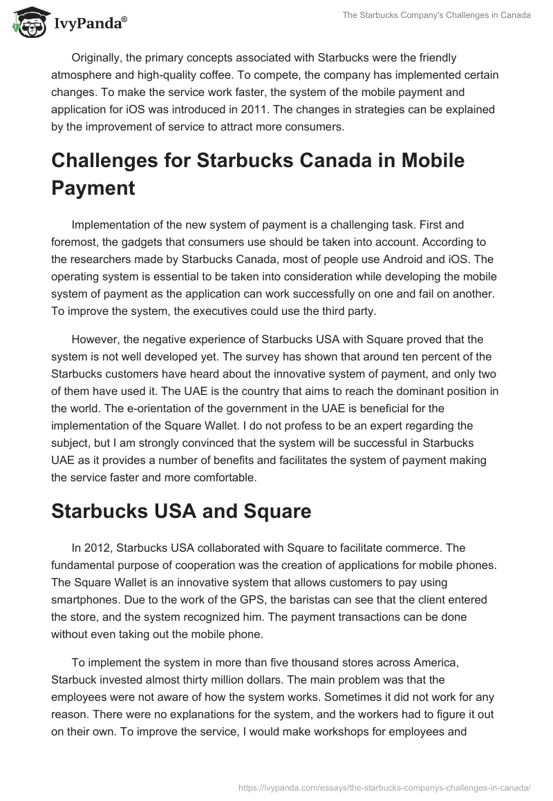 The Starbucks Company's Challenges in Canada. Page 2