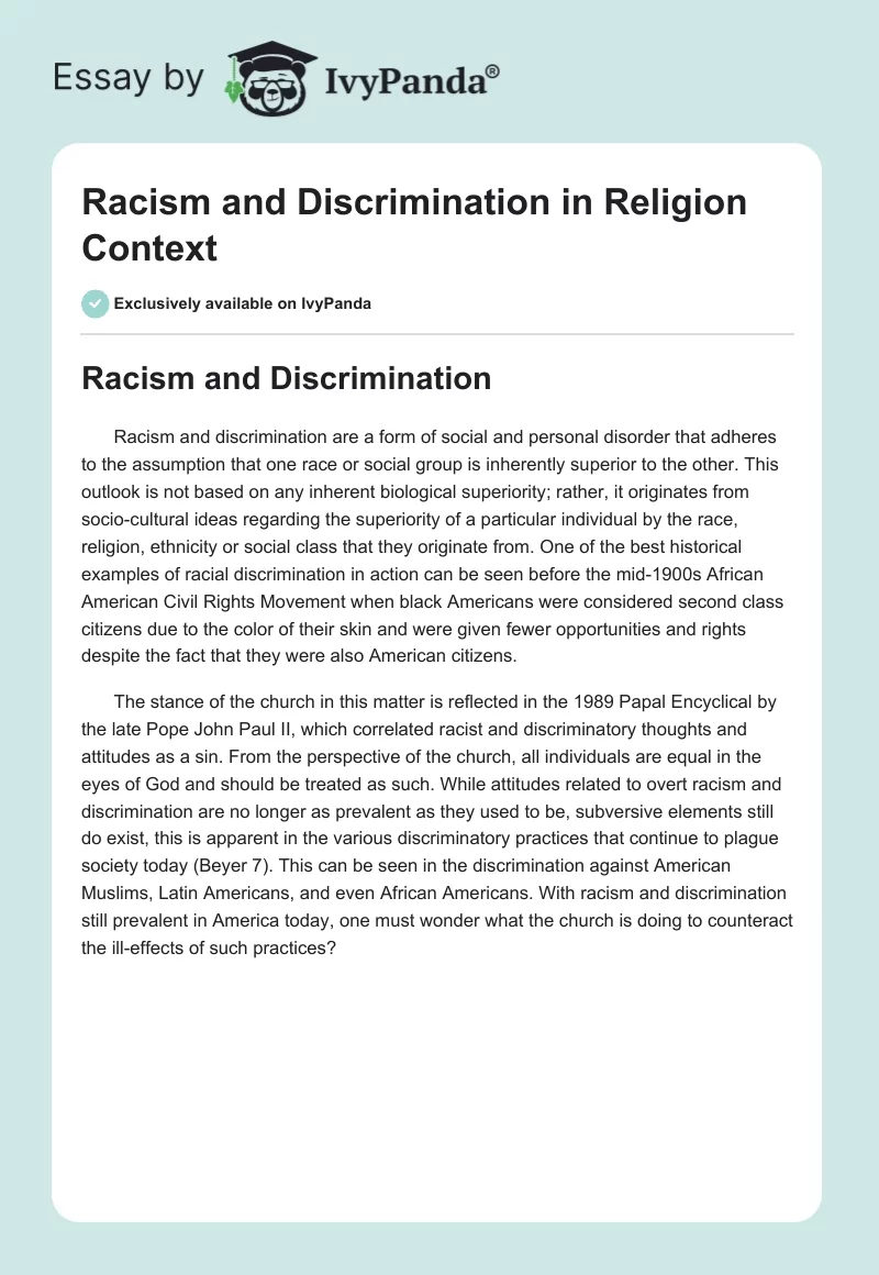 Racism and Discrimination in Religion Context. Page 1