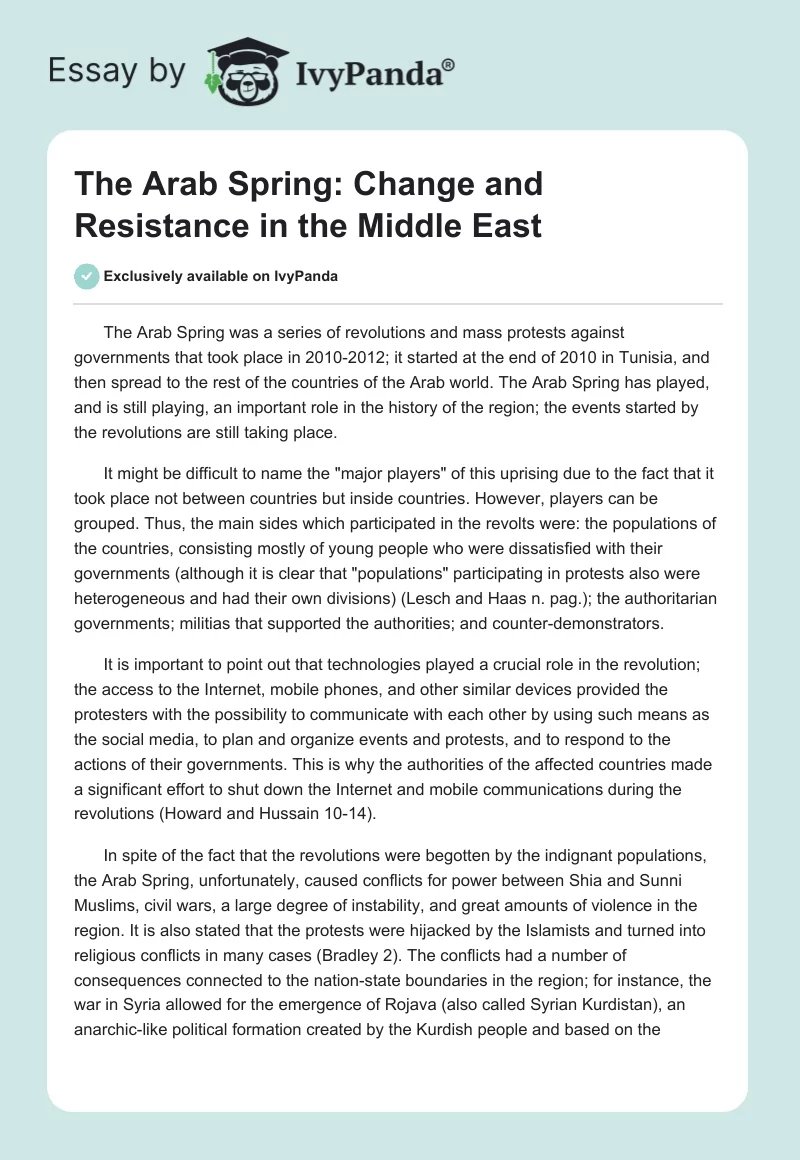 The Arab Spring: Change and Resistance in the Middle East. Page 1