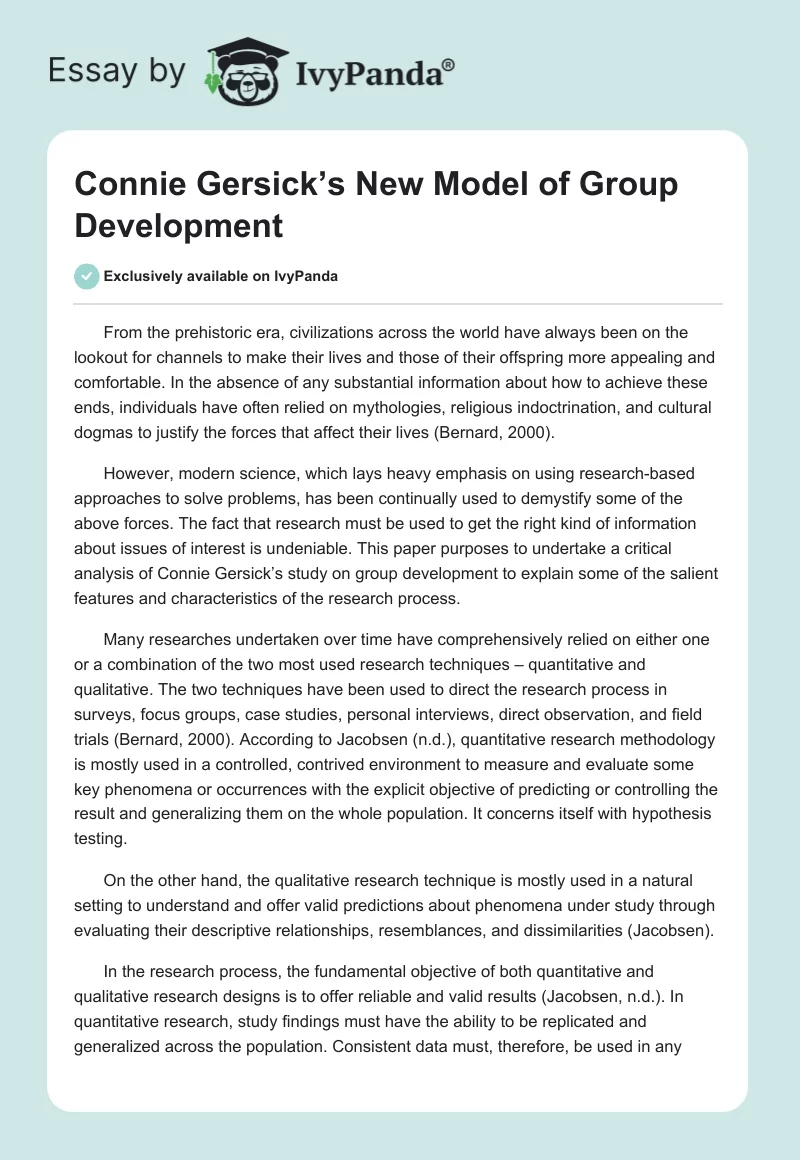 Connie Gersick’s New Model of Group Development. Page 1