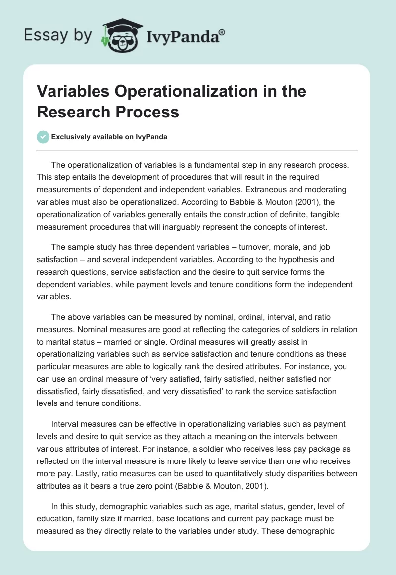 Variables Operationalization in the Research Process. Page 1
