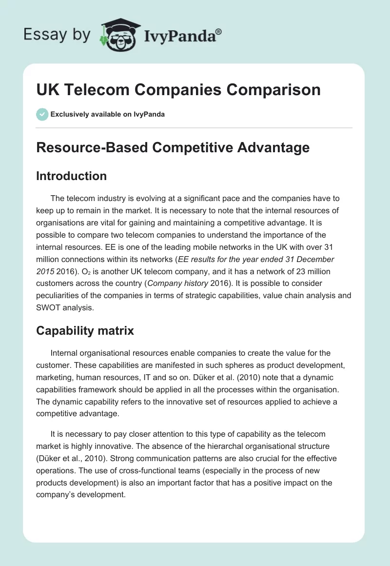 UK Telecom Companies Comparison. Page 1