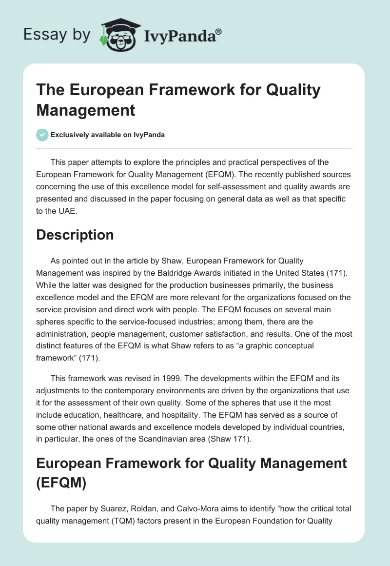 The European Framework for Quality Management. Page 1