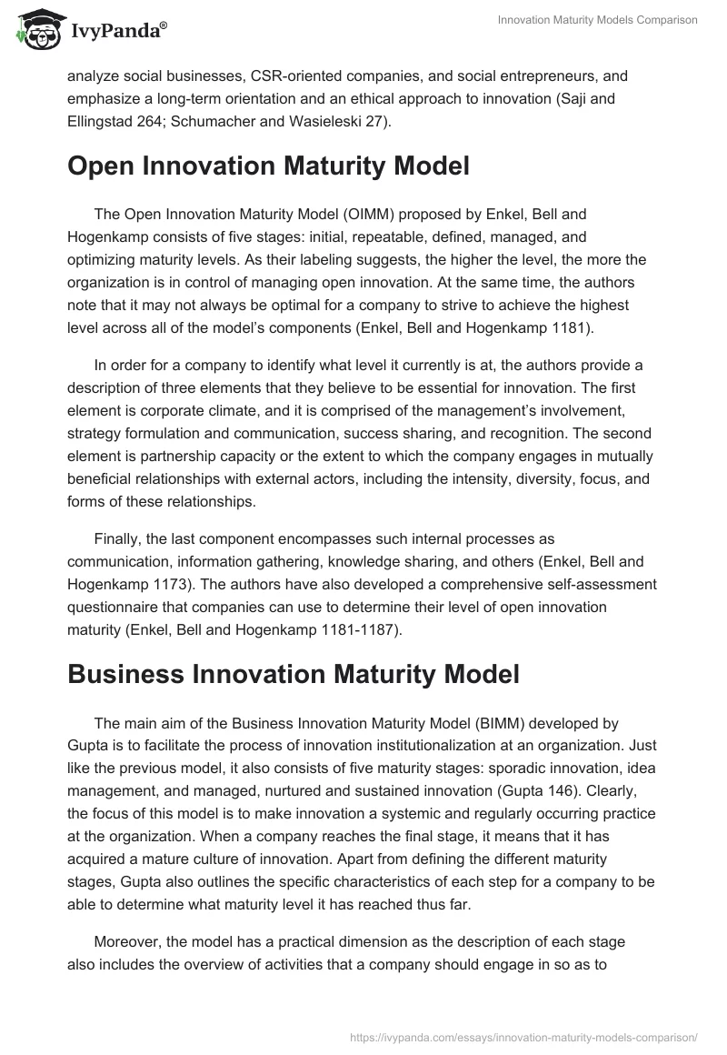 Innovation Maturity Models Comparison. Page 5