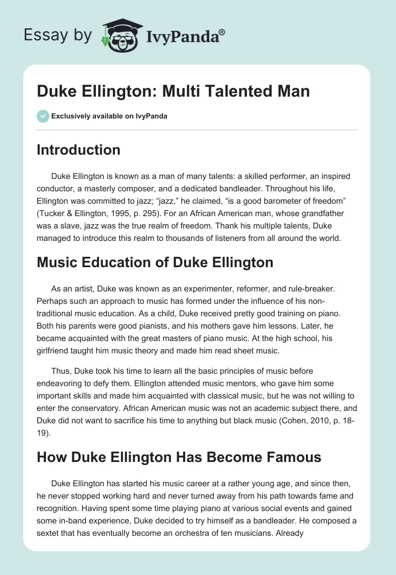 Duke Ellington: Multi Talented Man. Page 1