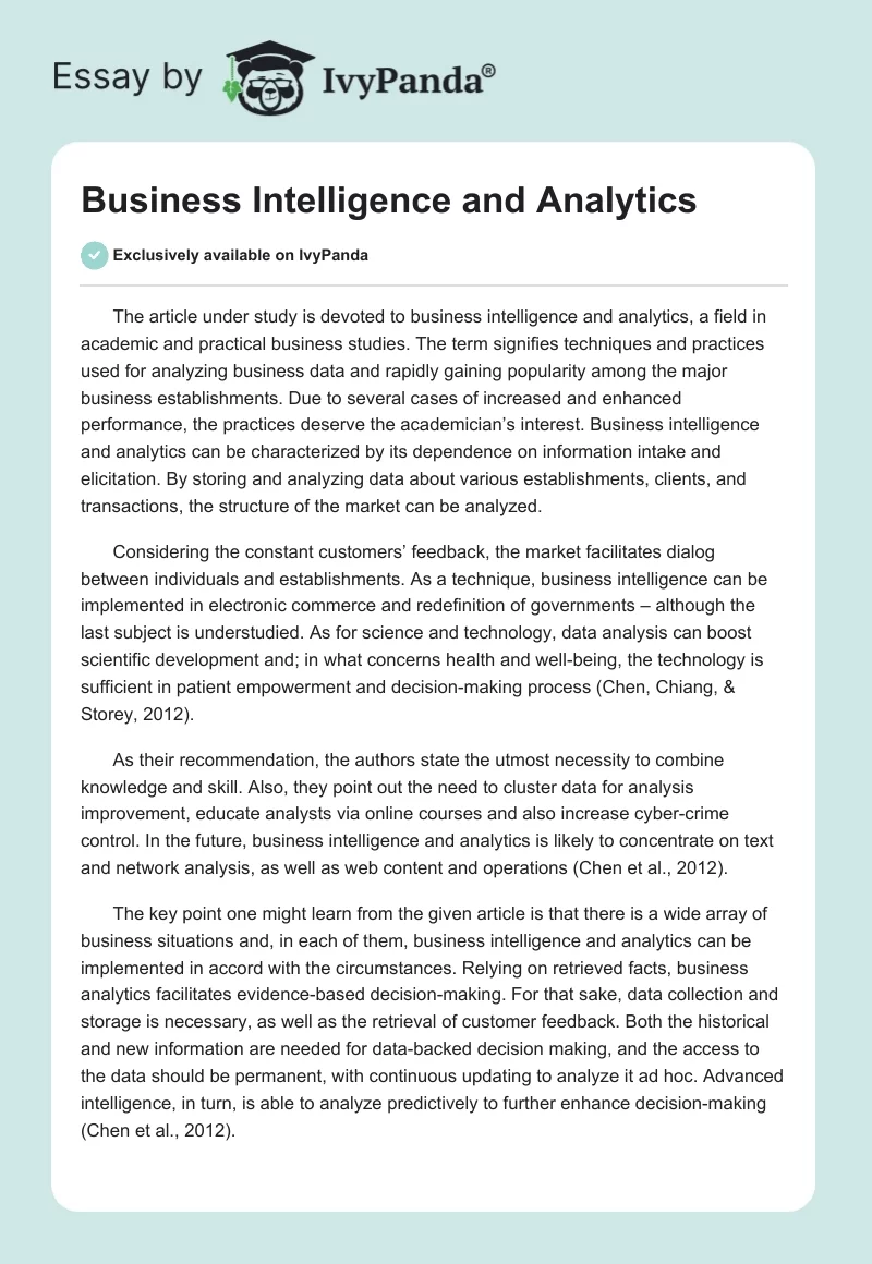 Business Intelligence and Analytics. Page 1