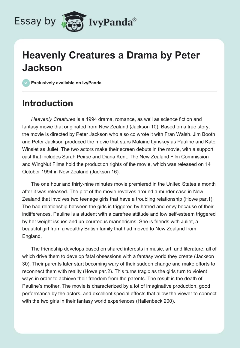 "Heavenly Creatures" a Drama by Peter Jackson. Page 1