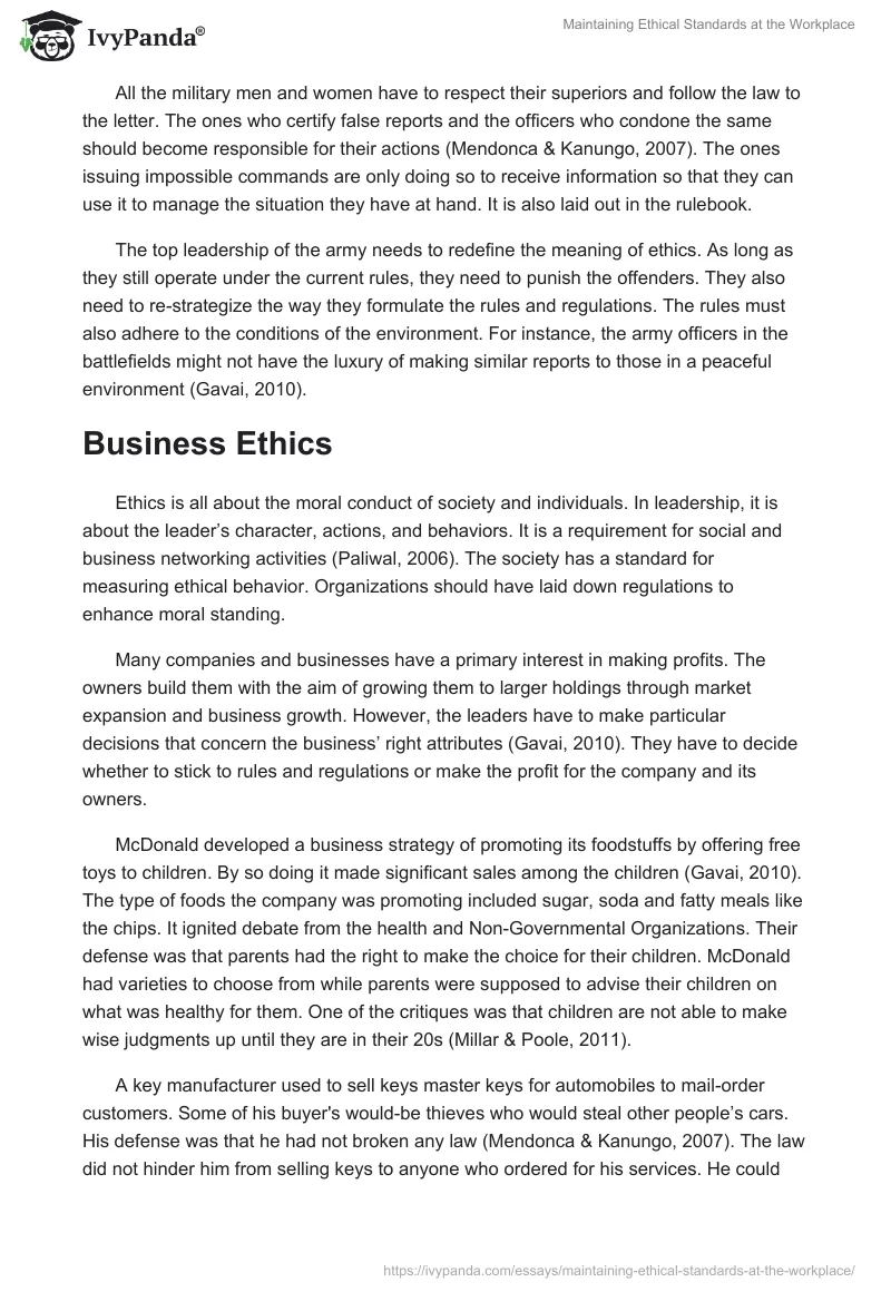 Maintaining Ethical Standards at the Workplace. Page 2
