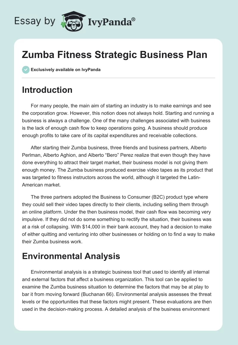Zumba Fitness Strategic Business Plan. Page 1