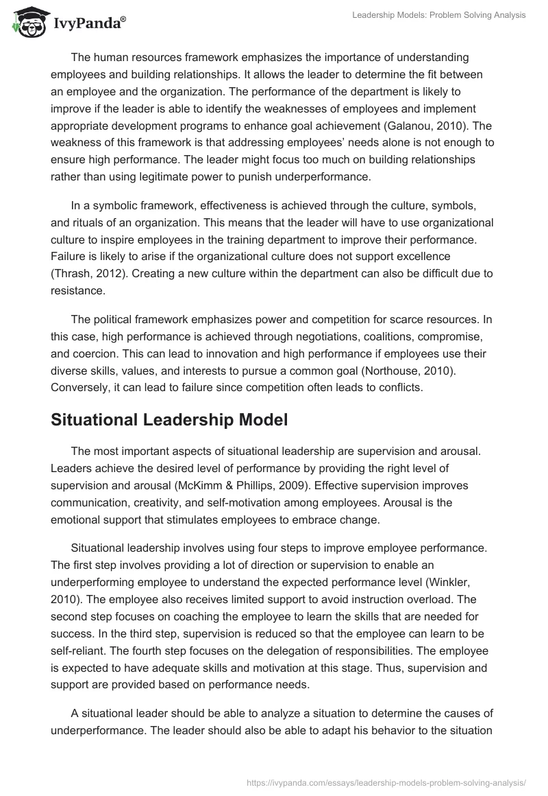 Leadership Models: Problem Solving Analysis. Page 3