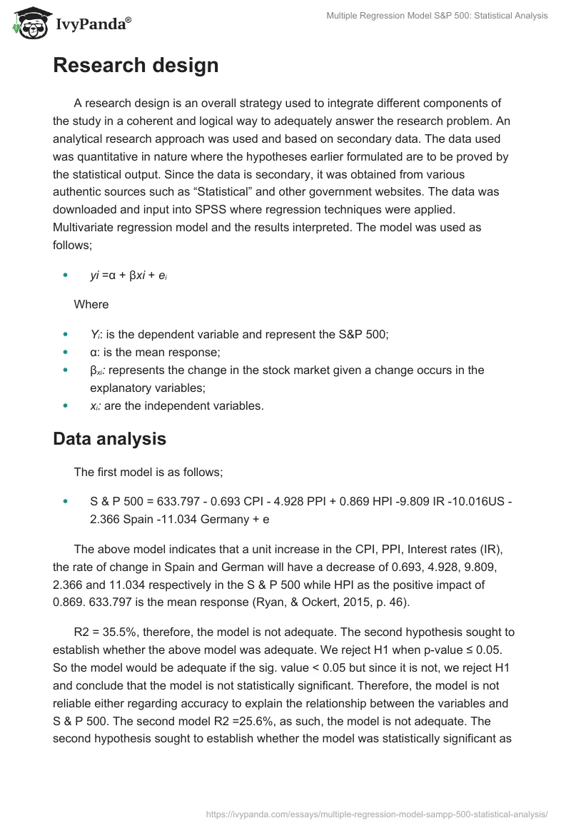 Multiple Regression Model S&P 500: Statistical Analysis. Page 3