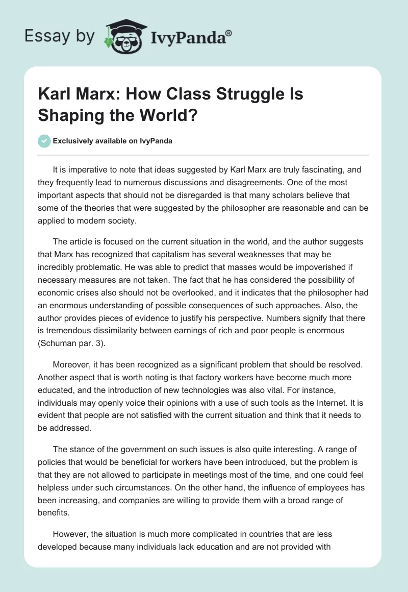 Karl Marx: How Class Struggle Is Shaping the World?. Page 1
