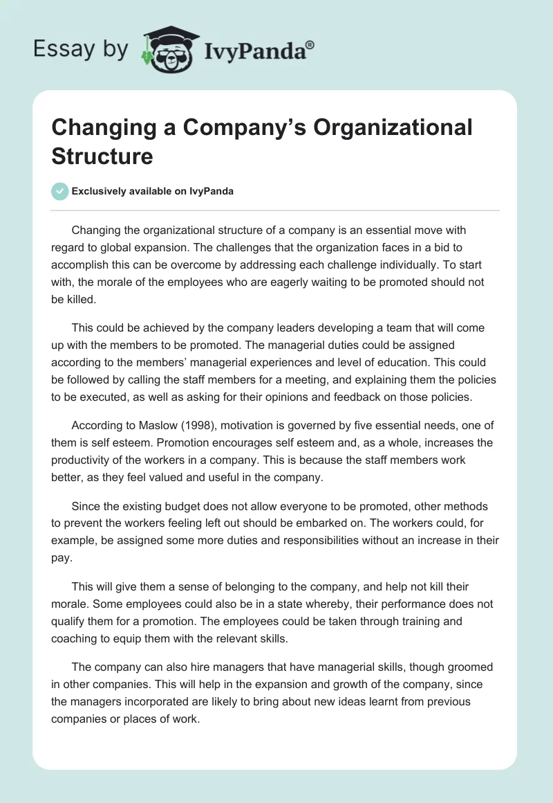 Changing a Company’s Organizational Structure. Page 1