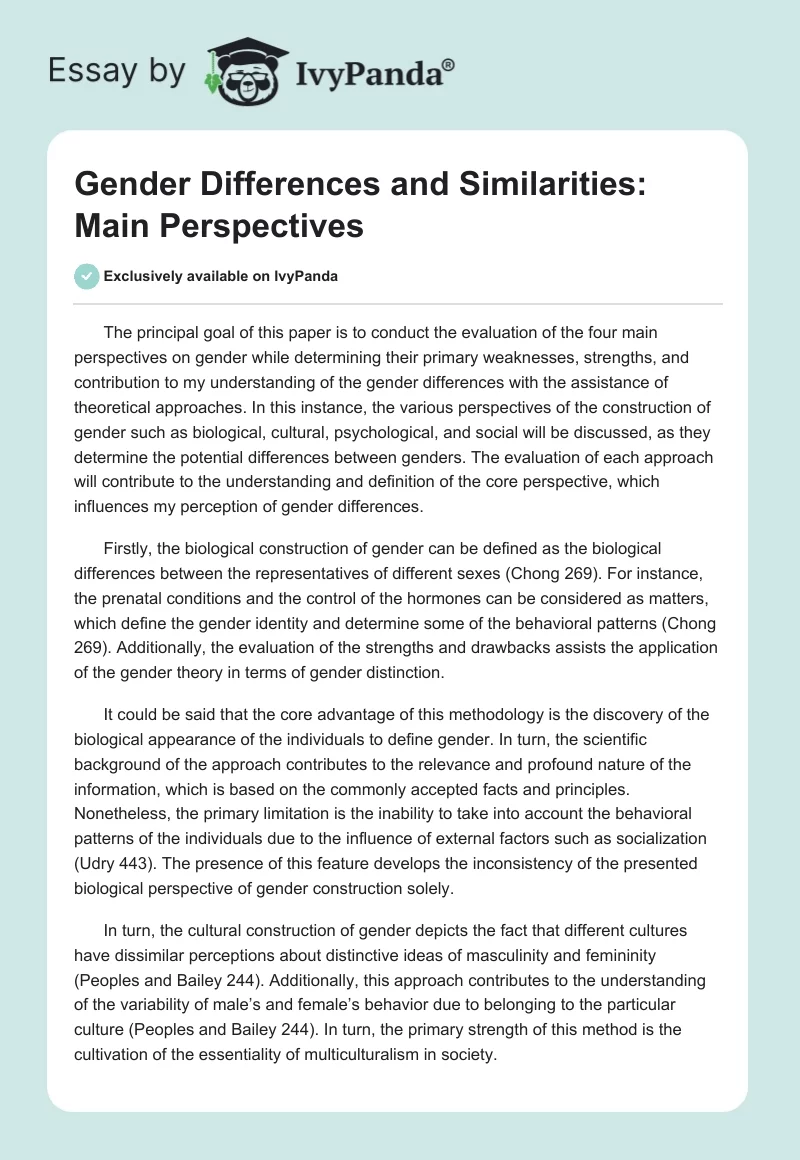 Gender Differences and Similarities: Main Perspectives. Page 1