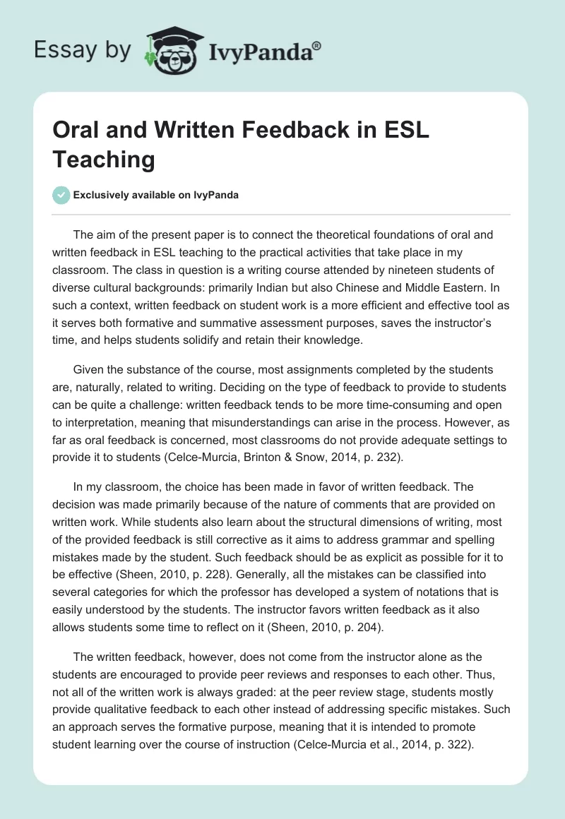 Oral and Written Feedback in ESL Teaching. Page 1