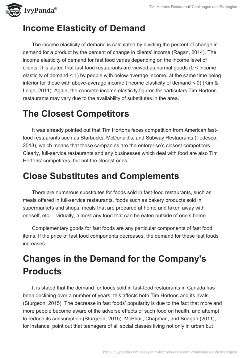 Tim Hortons Restaurant' Challenges and Strategies. Page 2