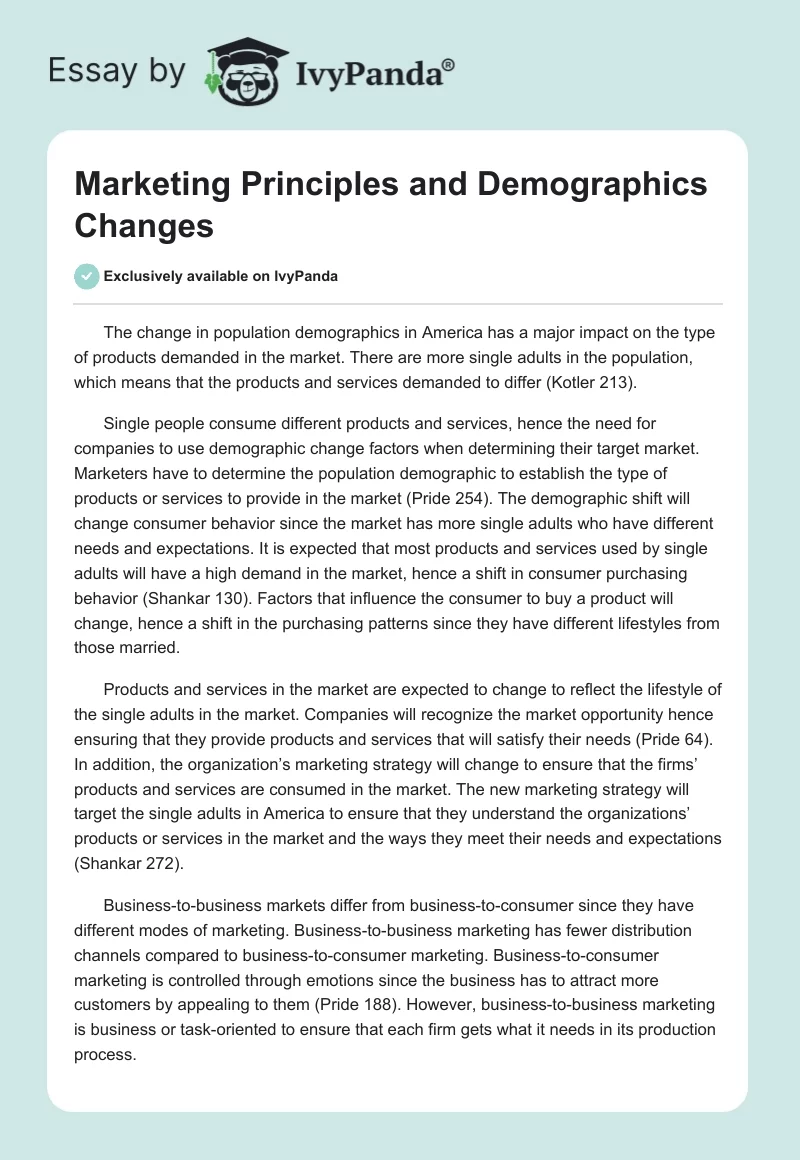 Marketing Principles and Demographics Changes. Page 1