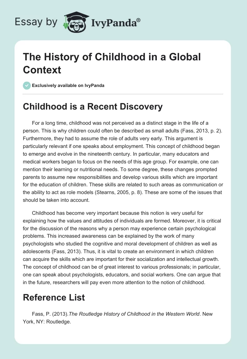 The History of Childhood in a Global Context. Page 1