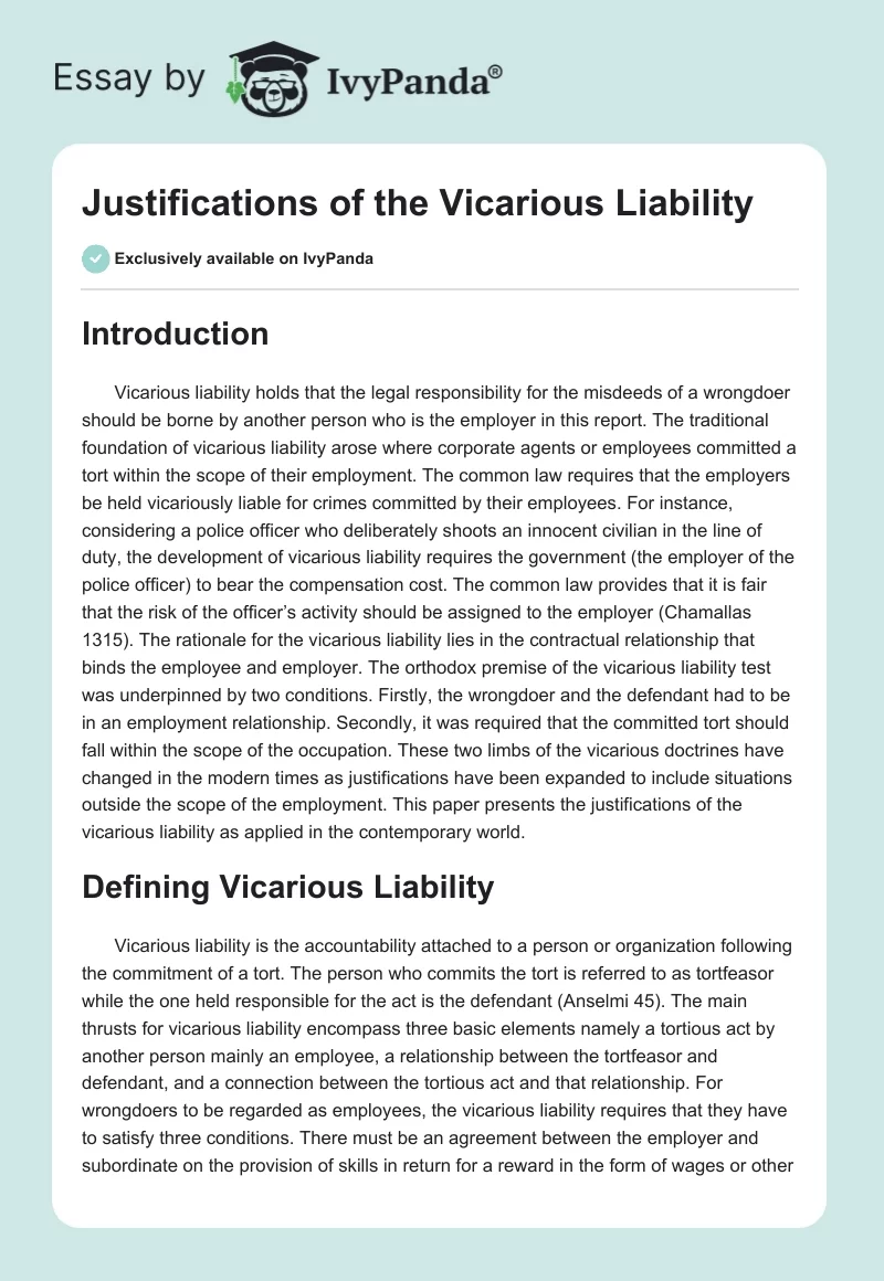 Justifications of the Vicarious Liability. Page 1