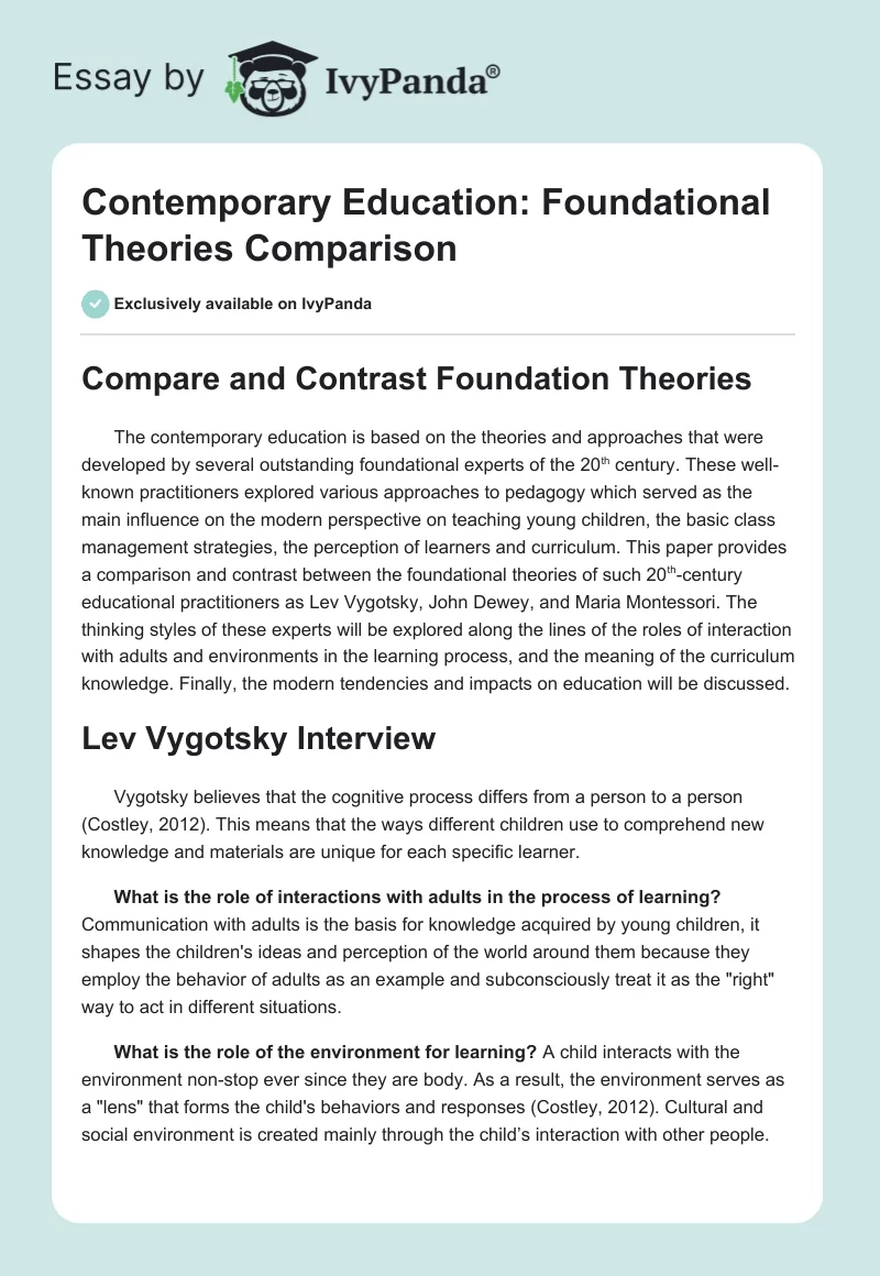 Contemporary Education: Foundational Theories Comparison. Page 1
