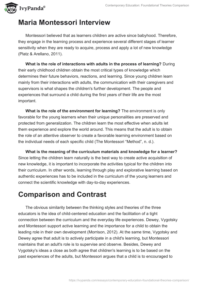 Contemporary Education: Foundational Theories Comparison. Page 3