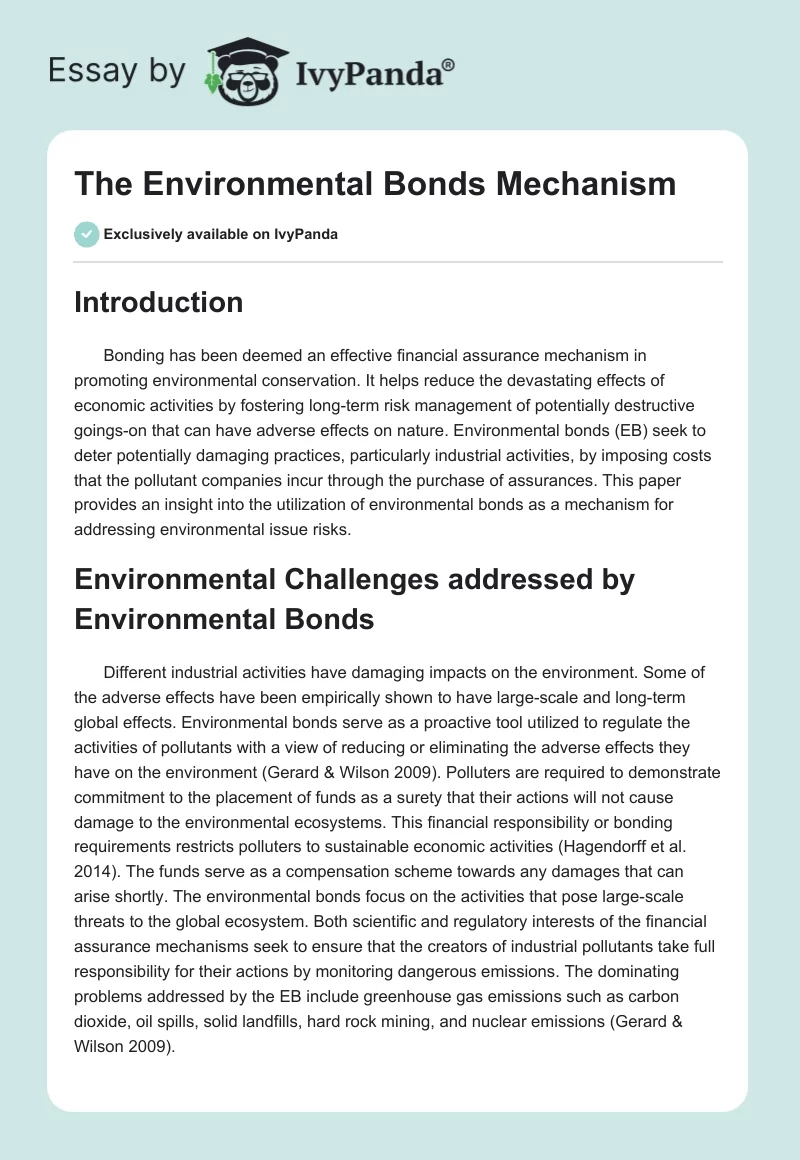 The Environmental Bonds Mechanism. Page 1