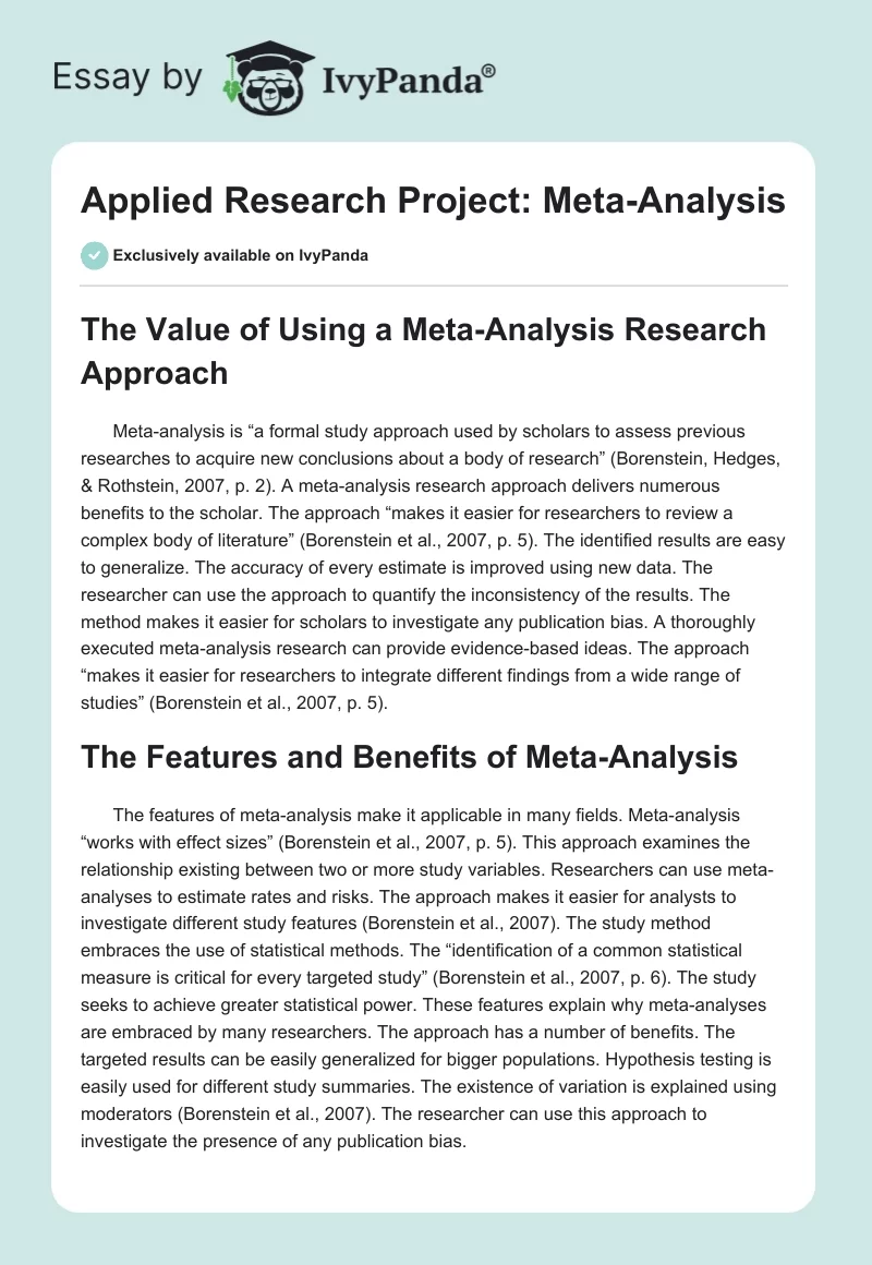 Applied Research Project: Meta-Analysis. Page 1